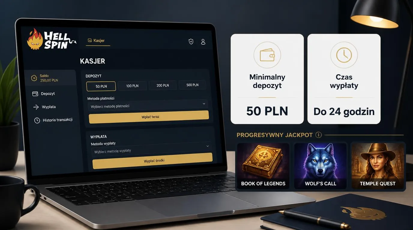 Panel kasyna z depozytem 50 PLN, wypłatą do 24 godzin i kafelkami automatów z jackpotem progresywnym